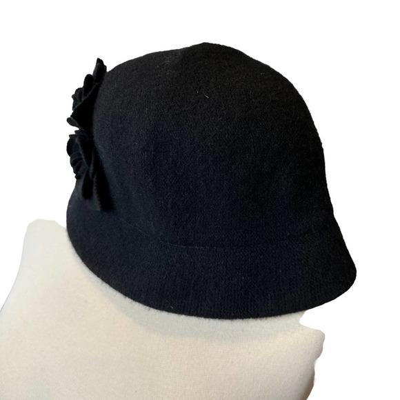 Badgley Mischka Womens Hat Gatsby 1920s Winter Wool Beret Cloche Hat Black - Picture 5 of 6